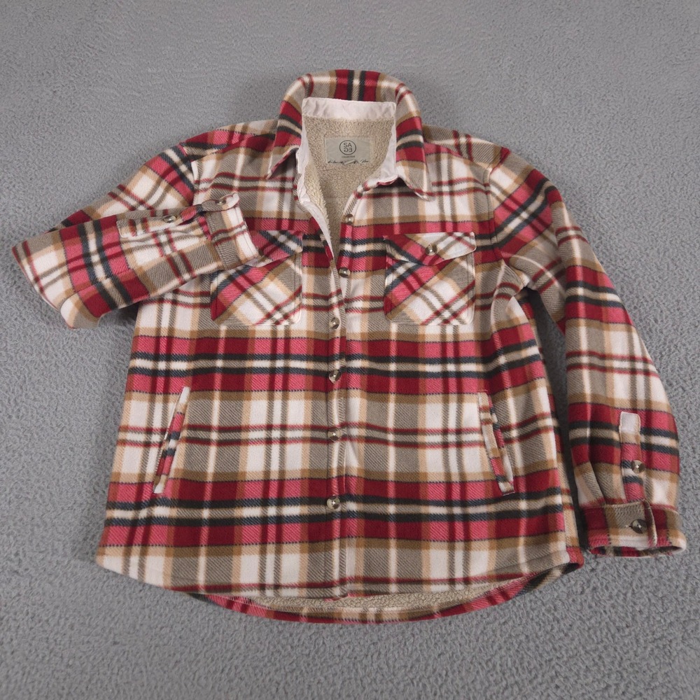 Sage Collective Jacket Womens‎ M Red Plaid Fleece Sherpa Lined Shacket Pockets
